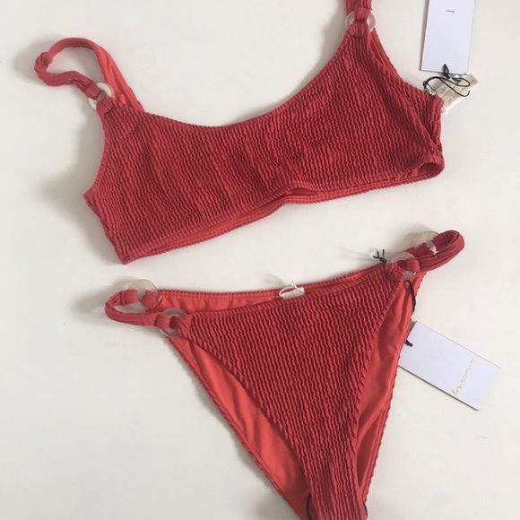 Revolve Lovewave Coral Smocked Bikini Large - Picture 3 of 8